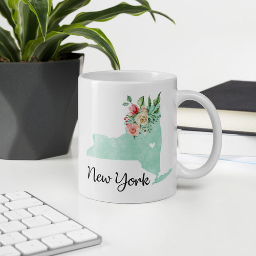 New York NY Map Floral Coffee Mug - White