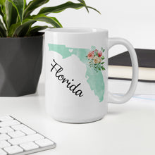 Load image into Gallery viewer, Florida FL Map Floral Coffee Mug - White