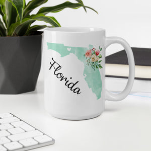 Florida FL Map Floral Coffee Mug - White