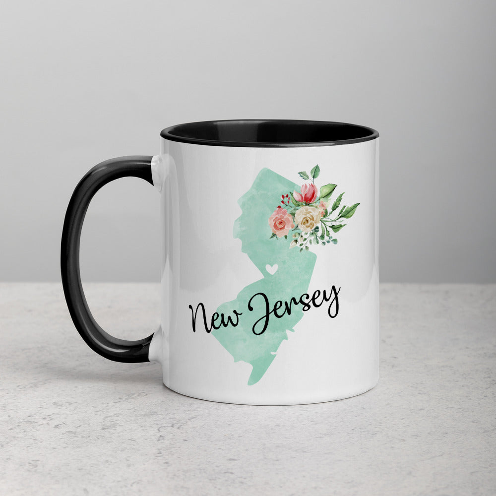 New Jersey NJ Map Floral Mug - 11 oz