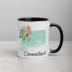 Connecticut CT Map Floral Mug - 11 oz