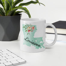 Load image into Gallery viewer, Louisiana LA Map Floral Coffee Mug - White