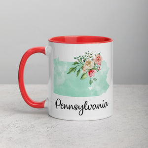 Pennsylvania PA Map Floral Mug - 11 oz