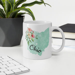 Ohio OH Map Floral Coffee Mug - White