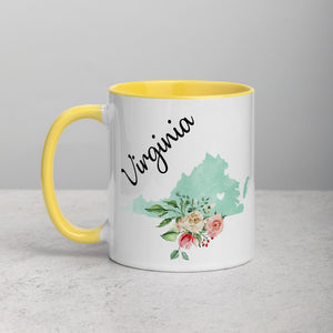 Virginia VA Map Floral Mug - 11 oz