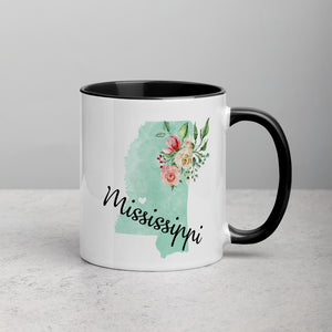 Mississippi MS Map Floral Mug - 11 oz