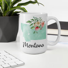 Load image into Gallery viewer, Montana MT Map Floral Coffee Mug - White