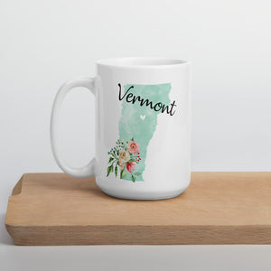Vermont VT Map Floral Coffee Mug - White