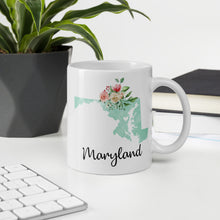 Load image into Gallery viewer, Maryland MD Map Floral Coffee Mug - White