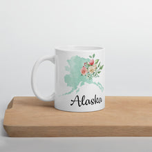 Load image into Gallery viewer, Alaska AK Map Floral Coffee Mug - White