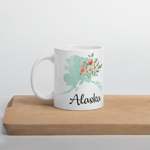 Alaska AK Map Floral Coffee Mug - White