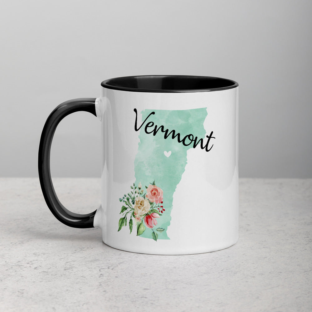 Vermont VT Map Floral Mug - 11 oz