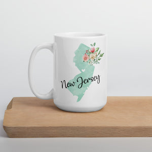 New Jersey NJ Map Floral Coffee Mug - White