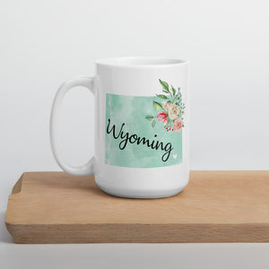 Wyoming WY Map Floral Coffee Mug - White