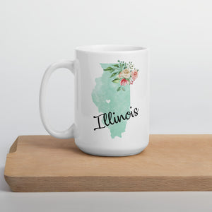 Illinois IL Map Floral Coffee Mug - White