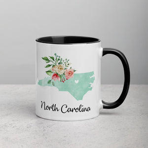 North Carolina NC Map Floral Mug - 11 oz