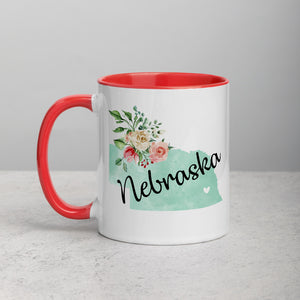 Nebraska NE Map Floral Mug - 11 oz