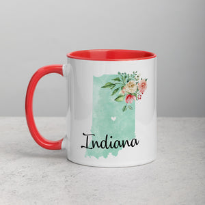 Indiana IN Map Floral Mug - 11 oz
