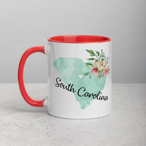 South Carolina SC Map Floral Mug - 11 oz
