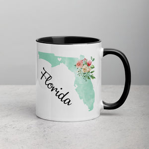 Florida FL Map Floral Mug - 11 oz