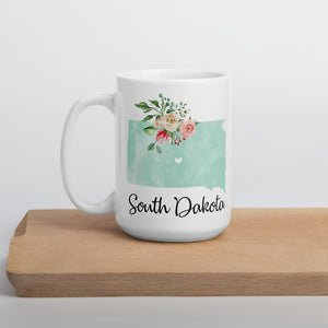 South Dakota SD Map Floral Coffee Mug - White