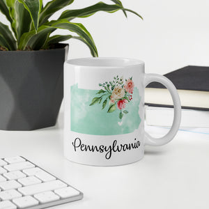 Pennsylvania PA Map Floral Coffee Mug - White