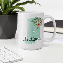 Load image into Gallery viewer, Indiana IN Map Floral Coffee Mug - White