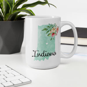 Indiana IN Map Floral Coffee Mug - White