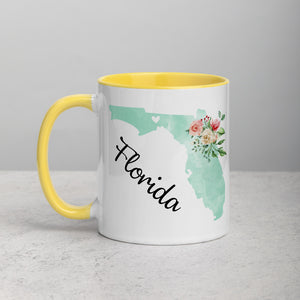 Florida FL Map Floral Mug - 11 oz