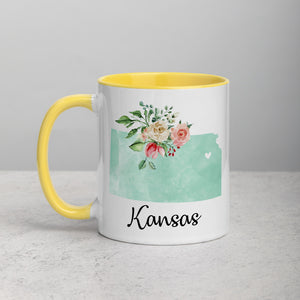Kansas KS Map Floral Mug - 11 oz