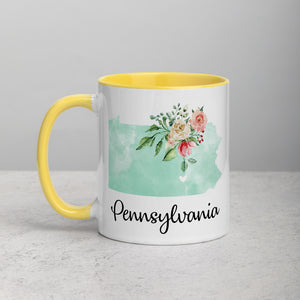 Pennsylvania PA Map Floral Mug - 11 oz