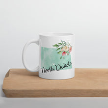 Load image into Gallery viewer, North Dakota ND Map Floral Coffee Mug - White