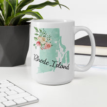 Load image into Gallery viewer, Rhode Island RI Map Floral Coffee Mug - White