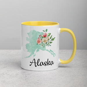 Alaska AK Map Floral Mug - 11 oz