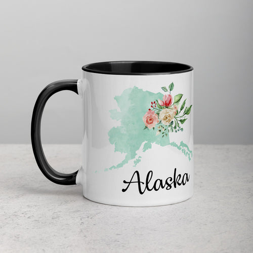 Alaska AK Map Floral Mug - 11 oz
