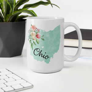 Ohio OH Map Floral Coffee Mug - White