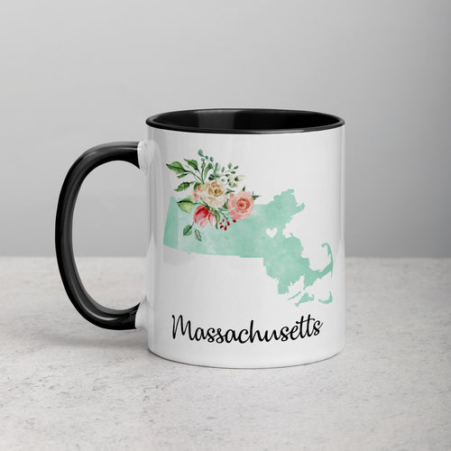 Massachusetts MA Map Floral Mug - 11 oz