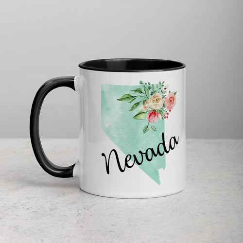 Nevada NV Map Floral Mug - 11 oz