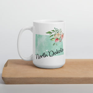 North Dakota ND Map Floral Coffee Mug - White