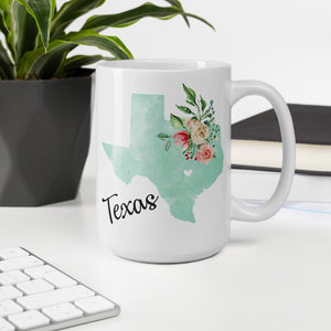 Texas TX Map Floral Coffee Mug - White