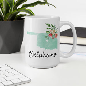 Oklahoma OK Map Floral Coffee Mug - White