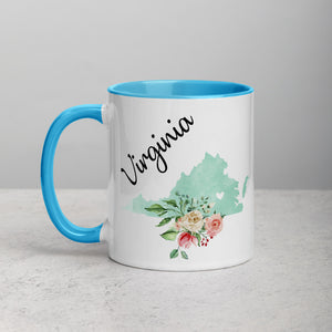 Virginia VA Map Floral Mug - 11 oz