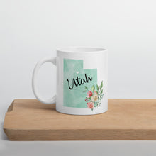 Load image into Gallery viewer, Utah UT Map Floral Coffee Mug - White