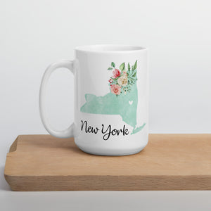 New York NY Map Floral Coffee Mug - White