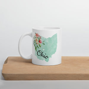 Ohio OH Map Floral Coffee Mug - White
