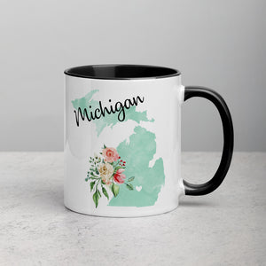 Michigan MI Map Floral Mug - 11 oz