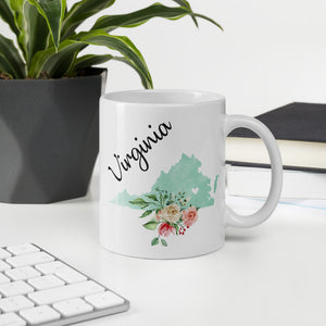 Virginia VA Map Floral Coffee Mug - White