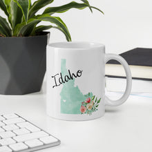 Load image into Gallery viewer, Idaho ID Map Floral Coffee Mug - White