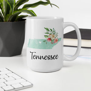 Tennessee TN Map Floral Coffee Mug - White
