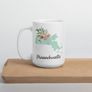 Massachusetts MA Map Floral Coffee Mug - White